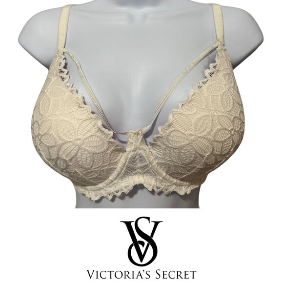 EUC PINK by Victoria's Secret Strappy White Floral Lace Bra Size 36DD - Picture 2 of 8